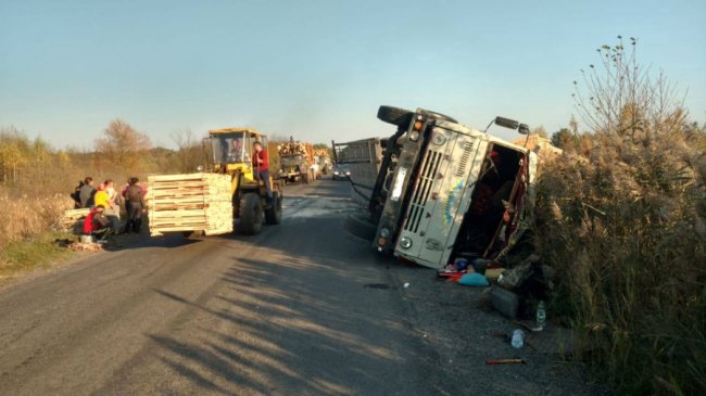 На Волині перекинулась вантажівка з деревиною. ФОТО