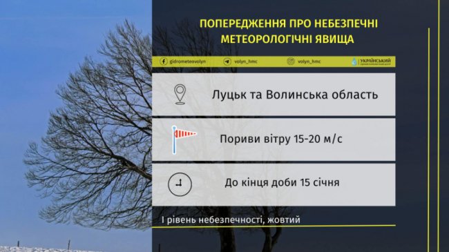 Будьте обачні: волинян попередили про сильний вітер